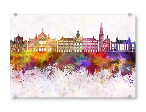 Acrylglasbild "Antwerp skyline in watercolor" artboxONE - Städte,Reise,Abstrakt,Architektur