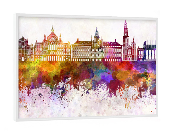 Poster mit weißem Rahmen "Antwerp skyline in watercolor" artboxONE - Städte,Reise,Abstrakt,Architektur