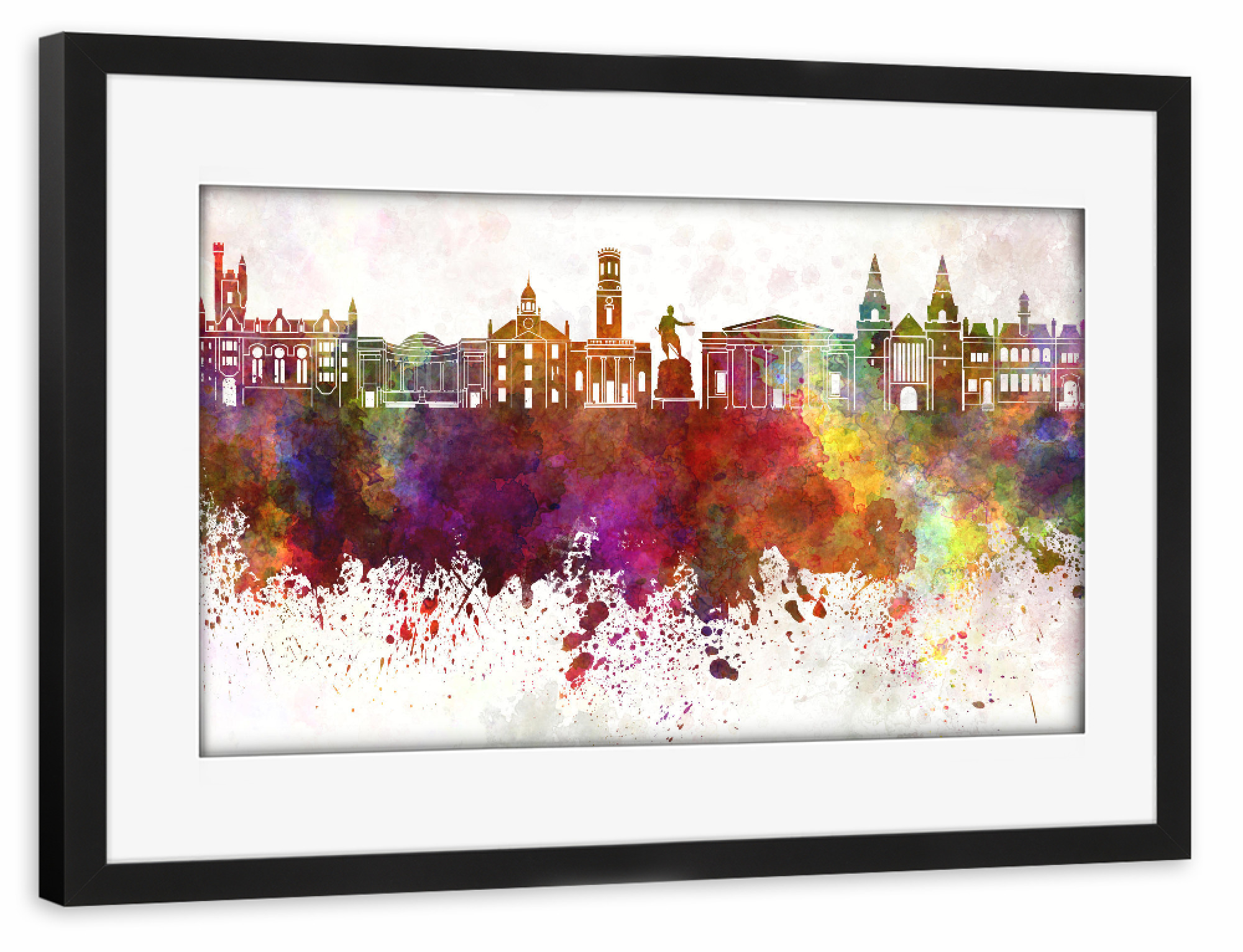 Poster mit Rahmen schwarz "Aberdeen skyline in watercolor" artboxONE - Städte,Reise,Abstrakt,Architektur