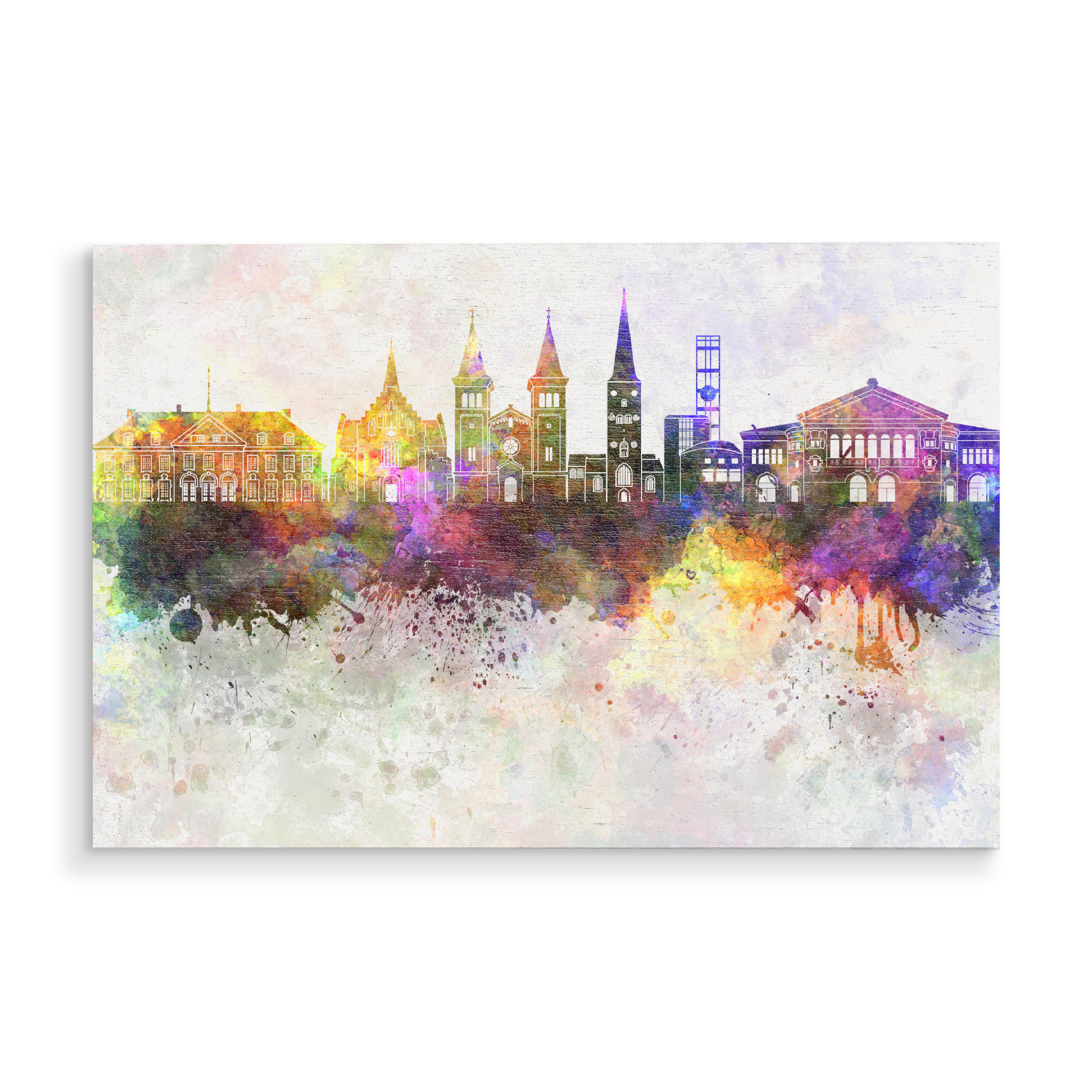 Holzbild "Aarhus skyline in watercolor" artboxONE - Reise,Abstrakt,Architektur,Städte / Aarhus
