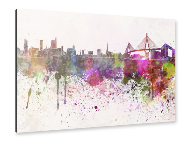 Alu-Dibond "Hamburg skyline in watercolor" 30x20 cm artboxONE