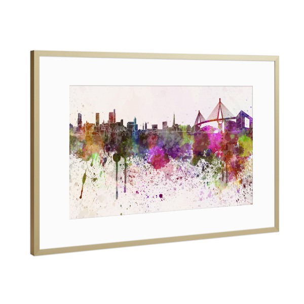 Poster mit Rahmen Gold "Hamburg skyline in watercolor" artboxONE - Städte / Hamburg,Reise,Abstrakt,Architektur