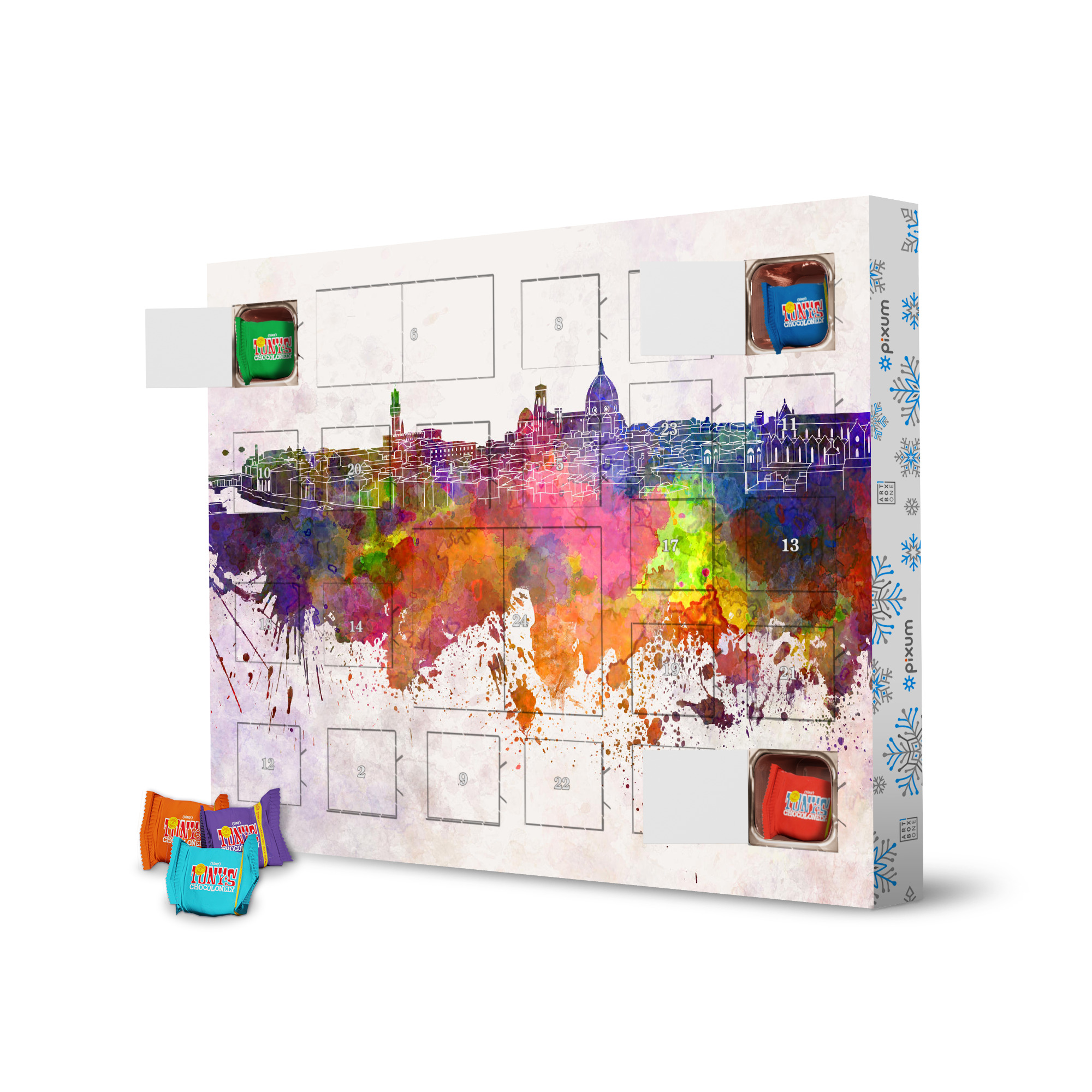 Adventskalender mit Tony's Chocolonely Florence skyline in watercolor artboxONE Adventskalender Städte