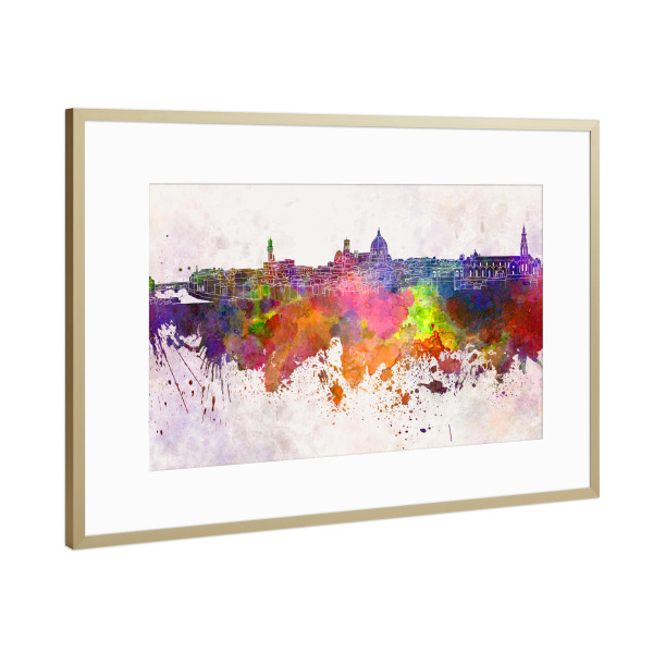 Poster mit Rahmen Gold "Florence skyline in watercolor" artboxONE - Städte,Reise,Abstrakt,Architektur