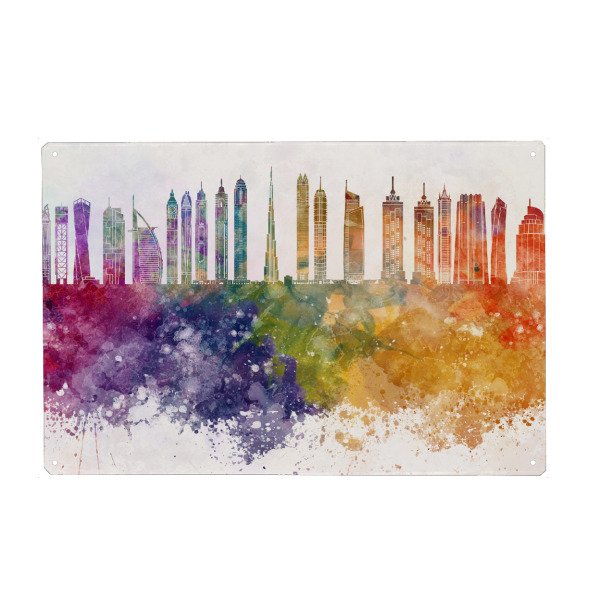Holzbild "Dubai V2 skyline in watercolor" artboxONE - Reise,Abstrakt,Architektur,Städte / Dubai
