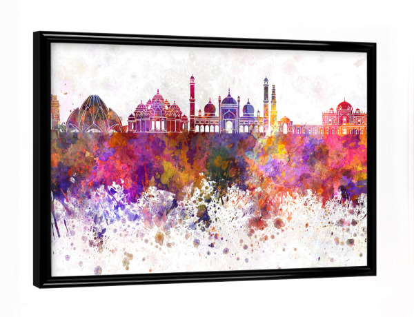 Poster mit schwarzem Rahmen "Delhi skyline in watercolor" artboxONE - Städte,Reise,Abstrakt,Architektur