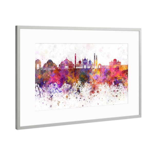 Poster mit Rahmen Silber "Delhi skyline in watercolor" artboxONE - Städte,Reise,Abstrakt,Architektur