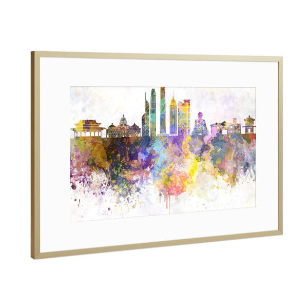 Poster mit Rahmen Gold "Hong Kong skyline in watercolor" artboxONE - Abstrakt,Architektur