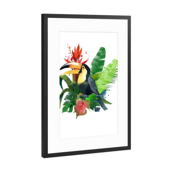 Poster mit Rahmen Schwarz (Metallic) "Toucan" artboxONE - Natur,Reise,Floral,Tiere - Toucan,Illustration,Watercolor,Tropic