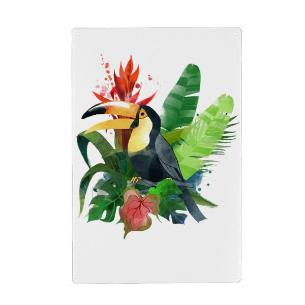 Metall Poster "Toucan" artboxONE - Natur,Reise,Floral,Tiere - Toucan,Illustration,Watercolor,Tropic - Blechschild