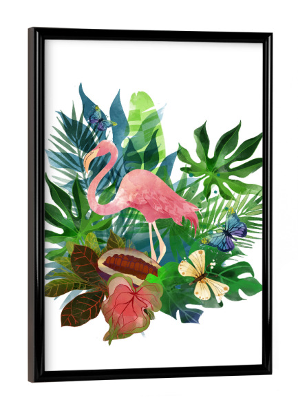 Poster mit schwarzem Rahmen "Flamingo 6" artboxONE - Natur,Reise,Floral,Tiere - Flamingo,Tropical,Plants,Illustration,Watercolor