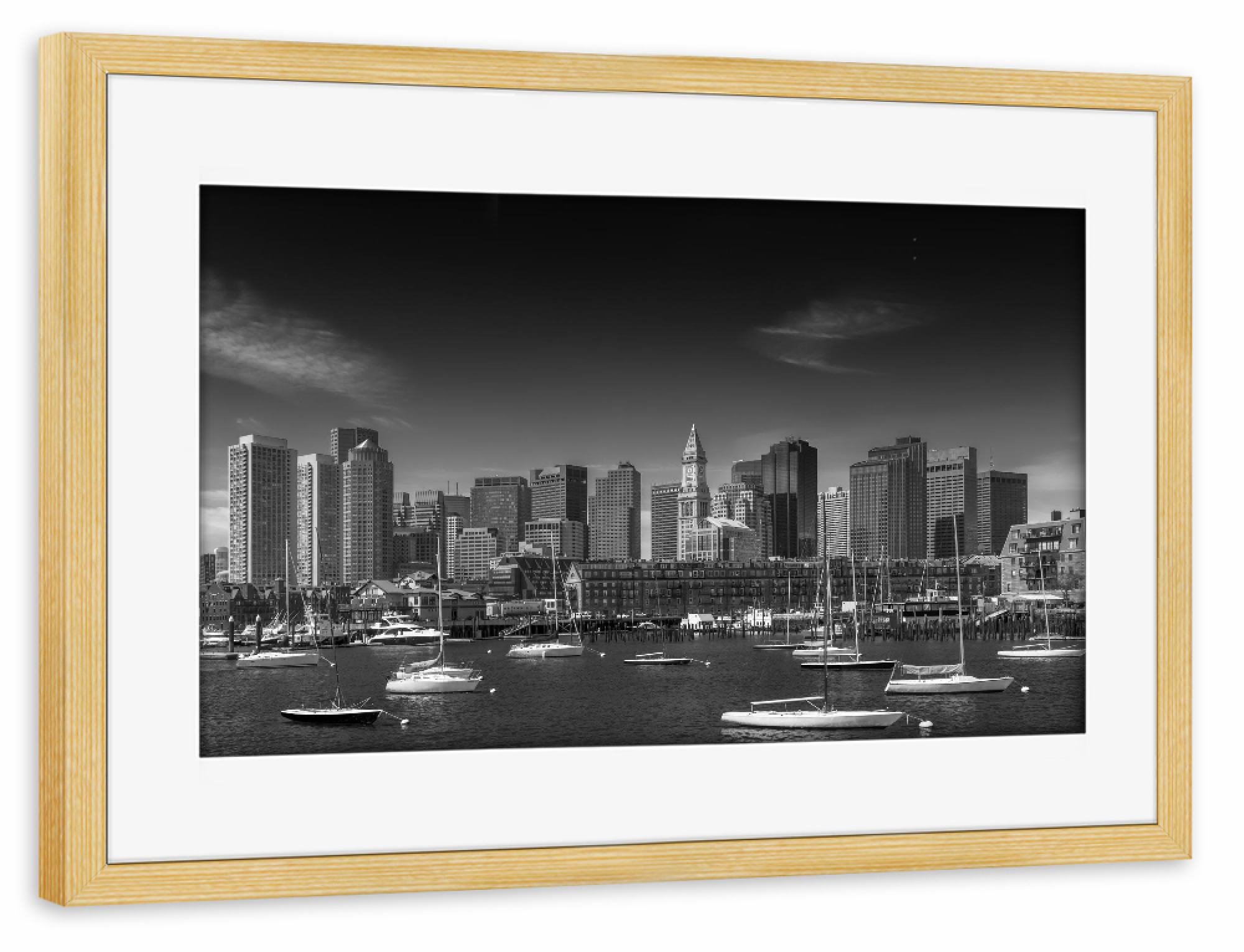 Poster mit Rahmen kiefer "BOSTON Skyline" artboxONE - Städte,Reise,Schwarzweiß,Architektur,Reise / Länder,Städte / Boston