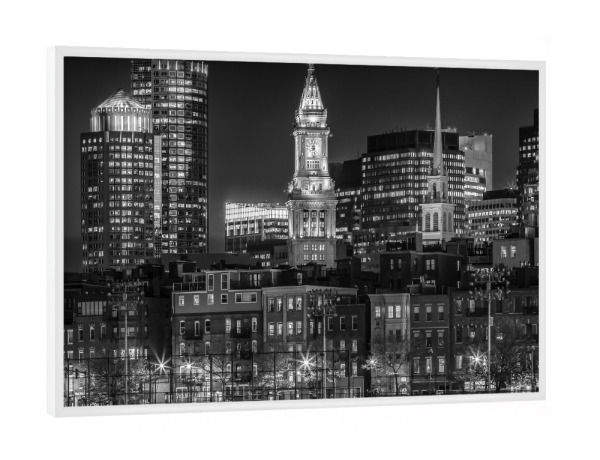 Poster mit weißem Rahmen "BOSTON Abendliche Skyline" artboxONE - Städte,Reise,Schwarzweiß,Architektur,Reise / Länder,Städte / Boston