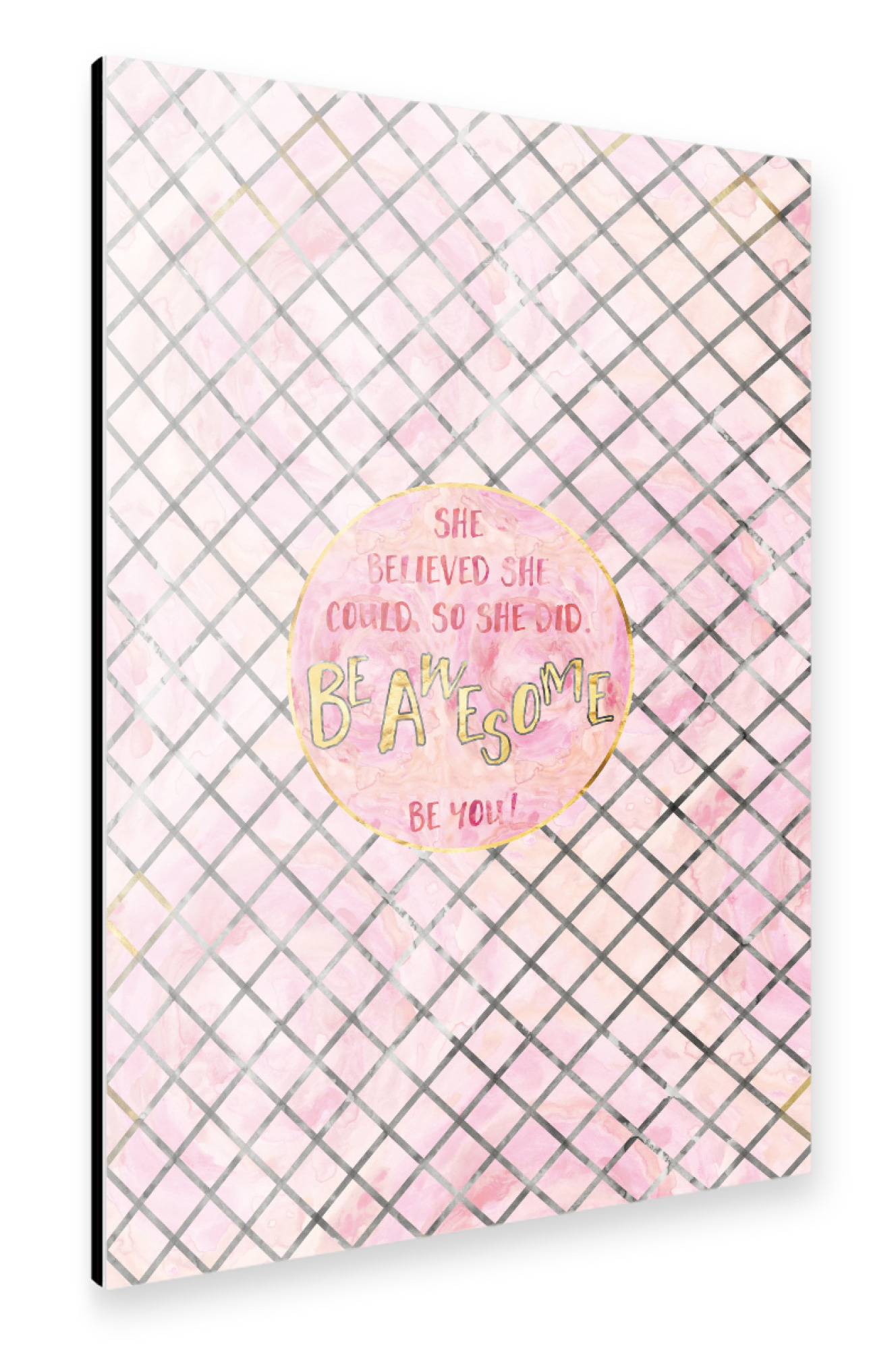 Alu-Dibond "Text Art SHE BELIEVED | rose" 30x20 cm artboxONE