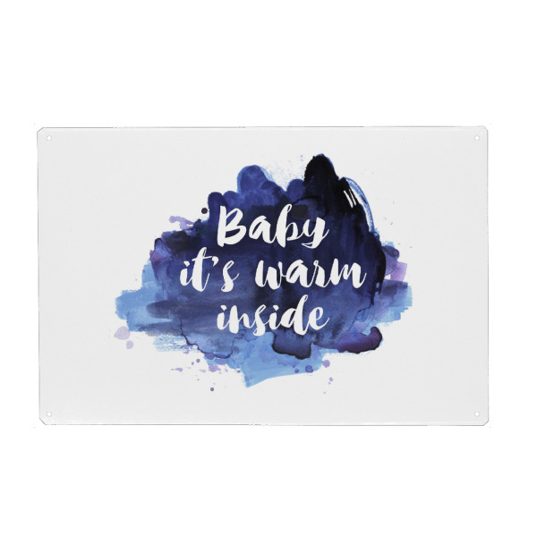 Holzbild "Baby it's warm inside" artboxONE - Weihnachten - White,Blue,Calendar,Christmas,Watercolor,Love,Quote