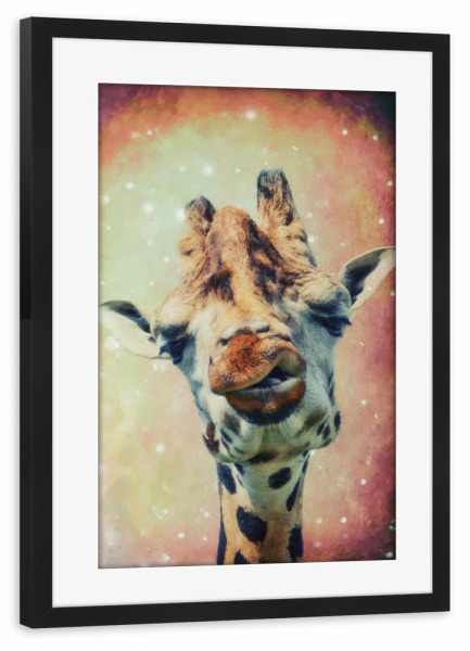 Poster mit Rahmen schwarz "Lustige Giraffe" artboxONE - Für Kinder,Tiere