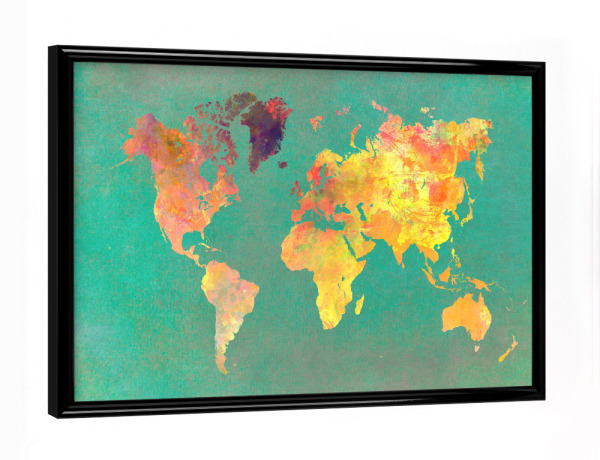 Poster mit schwarzem Rahmen "World map 46 yellow" artboxONE - Reise,Kartografie