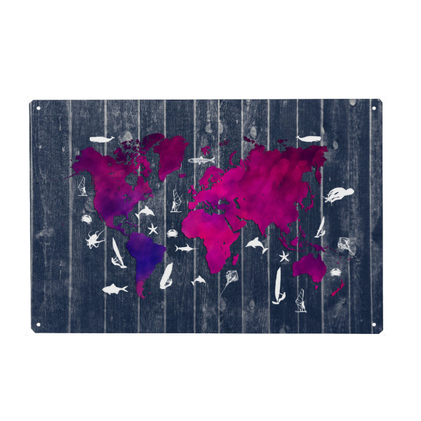 Holzbild "World map 42 purple" artboxONE - Reise,Kartografie
