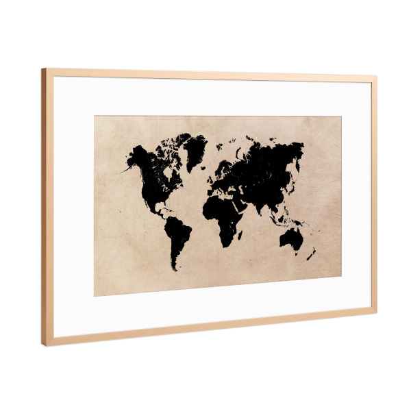 Poster mit Rahmen Kupfer "World map 37 black" artboxONE - Reise,Kartografie