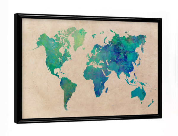 Poster mit schwarzem Rahmen "World map 35 green" artboxONE - Reise,Kartografie