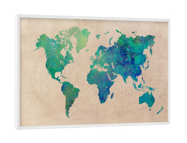 Poster mit weißem Rahmen "World map 35 green" artboxONE - Reise,Kartografie