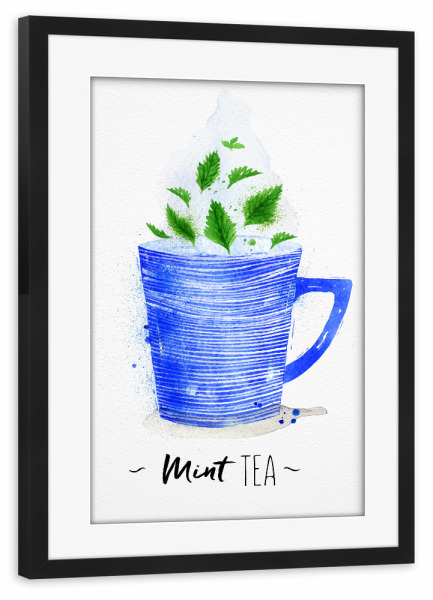 Poster mit Rahmen schwarz "Teacup mint tea" artboxONE - Floral,Essen & Trinken