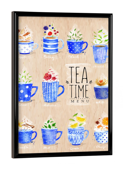 Poster mit schwarzem Rahmen "Poster tea menu kraft" artboxONE - Floral,Essen & Trinken