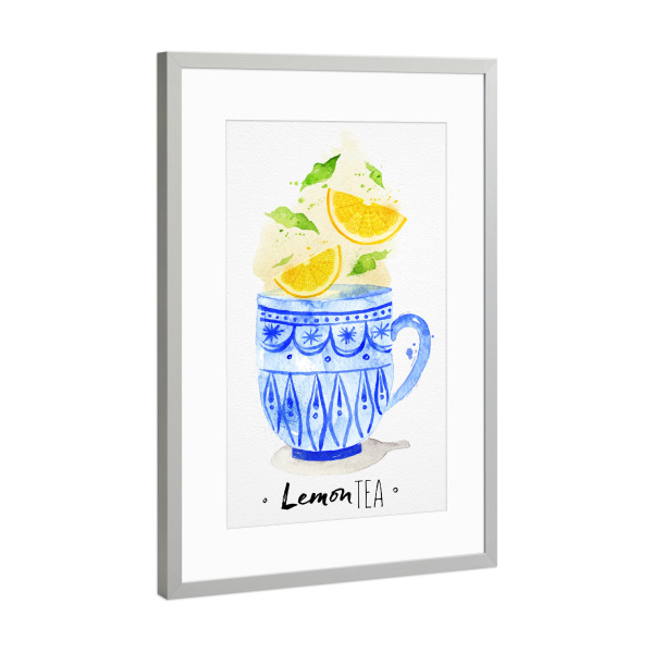 Poster mit Rahmen Silber "Teacup lemon tea" artboxONE - Floral,Essen & Trinken