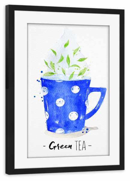 Poster mit Rahmen schwarz "Teacup green tea" artboxONE - Essen & Trinken