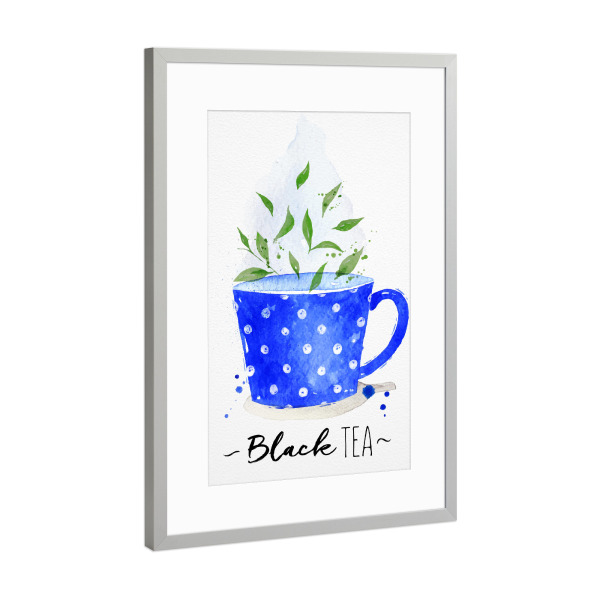 Poster mit Rahmen Silber "Teacup black tea" artboxONE - Essen & Trinken,Schwarzweiß