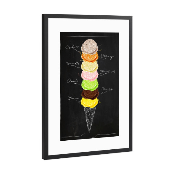 Poster mit Rahmen Schwarz (Metallic) "Ice cream menu 02" artboxONE - Essen & Trinken,Schwarzweiß,Festivals