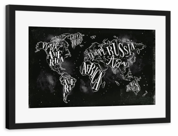 Poster mit Rahmen schwarz "Worldmap vintage chalk" artboxONE - Schwarzweiß,Geometrie