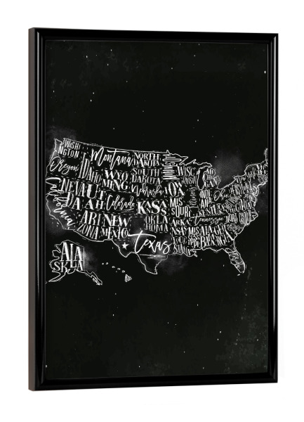 Poster mit schwarzem Rahmen "Map USA vintage chalk" artboxONE - Schwarzweiß,Kartografie