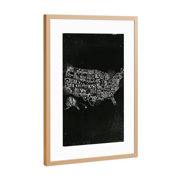 Poster mit Rahmen Kupfer "Map USA vintage chalk" artboxONE - Schwarzweiß,Kartografie