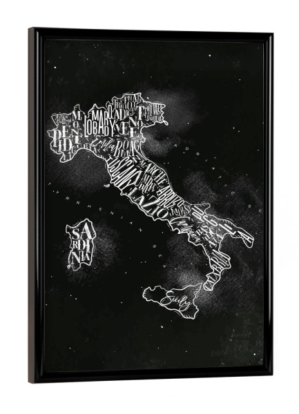 Poster mit schwarzem Rahmen "Map Italy vintage chalk" artboxONE - Schwarzweiß,Kartografie