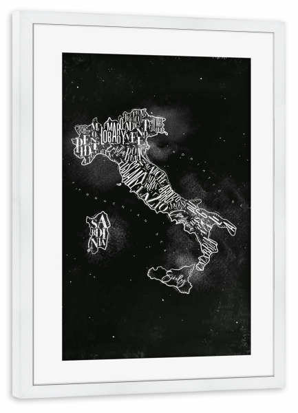 Poster mit Rahmen weiß "Map Italy vintage chalk" artboxONE - Schwarzweiß,Kartografie