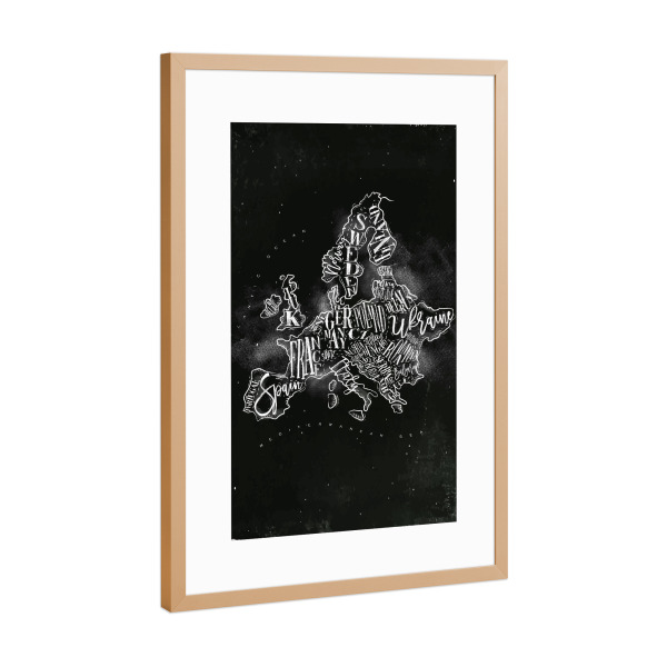 Poster mit Rahmen Kupfer "Map Europe vintage chalk" artboxONE - Schwarzweiß,Kartografie
