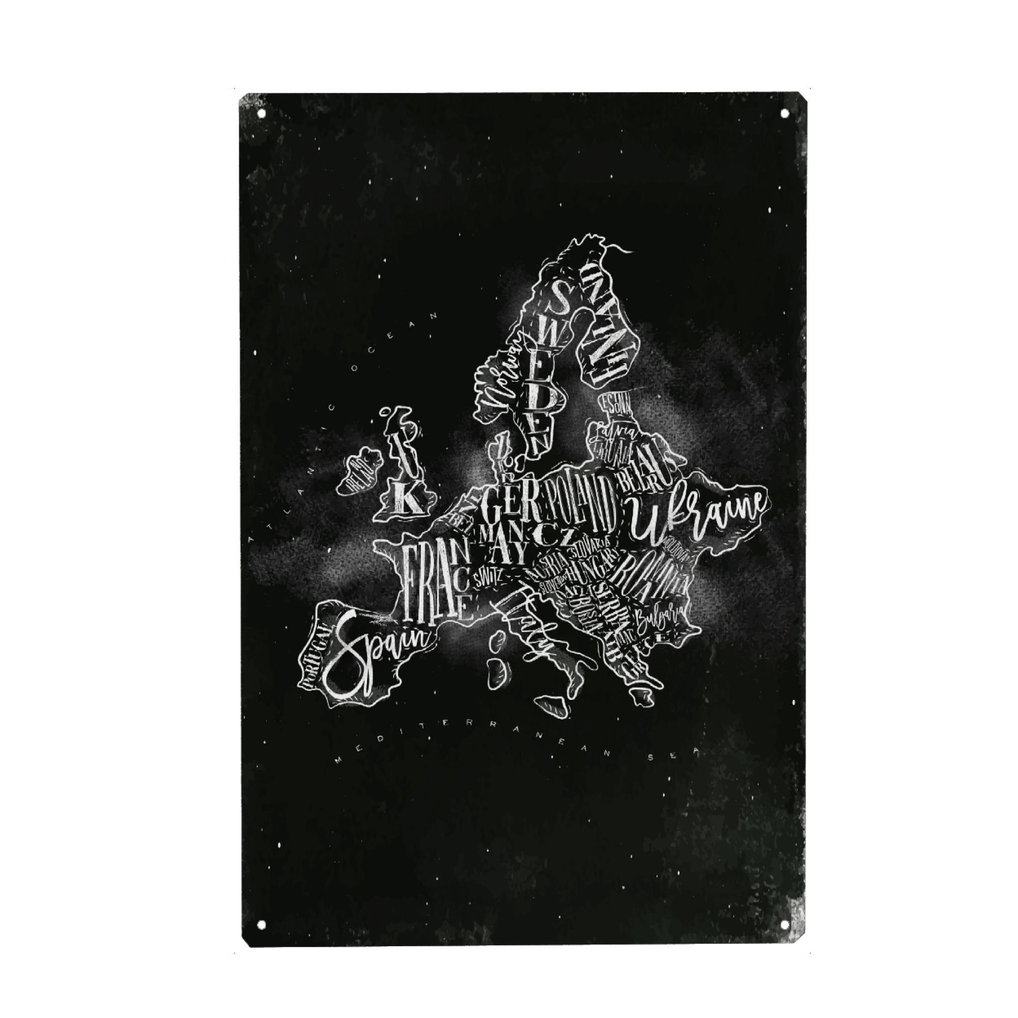 Holzbild "Map Europe vintage chalk" artboxONE - Schwarzweiß,Kartografie