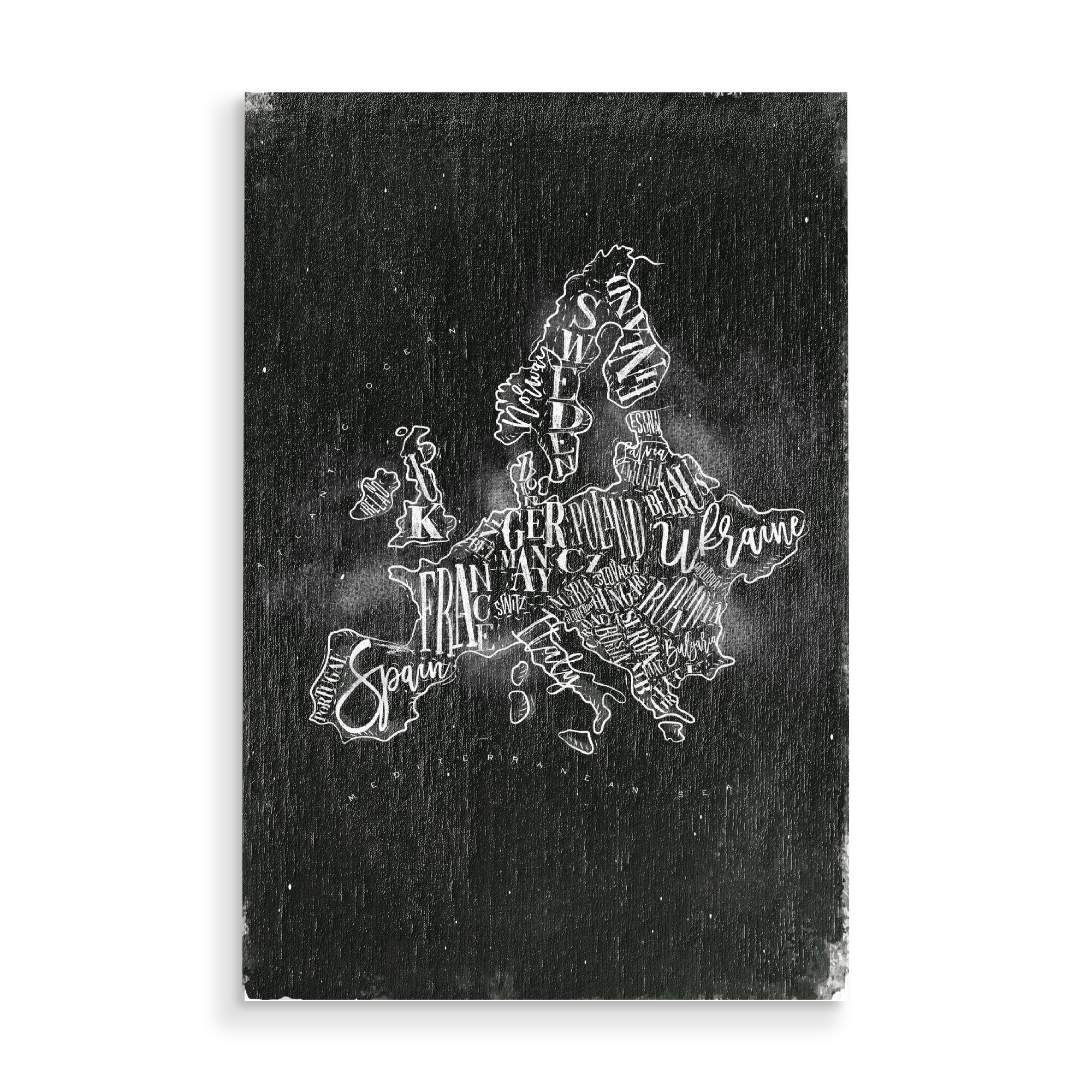 Holzbild "Map Europe vintage chalk" artboxONE - Schwarzweiß,Kartografie