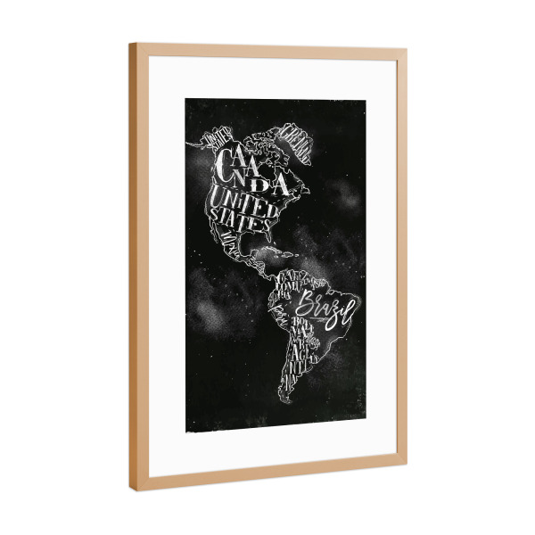 Poster mit Rahmen Kupfer "Map America vintage chalk" artboxONE - Schwarzweiß,Kartografie