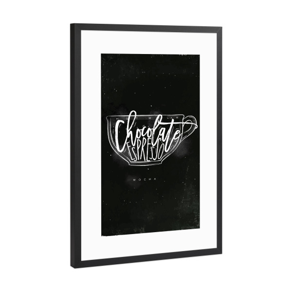 Poster mit Rahmen Schwarz (Metallic) "Mocha cup chalk" artboxONE - Essen & Trinken,Schwarzweiß