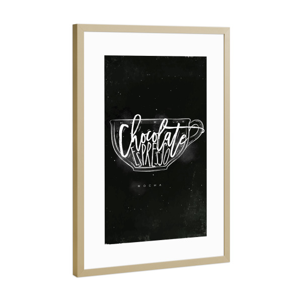 Poster mit Rahmen Gold "Mocha cup chalk" artboxONE - Essen & Trinken,Schwarzweiß