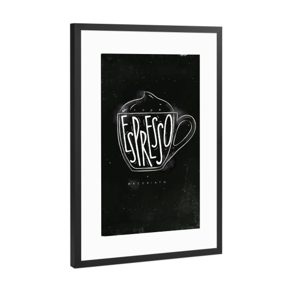 Poster mit Rahmen Schwarz (Metallic) "Macciato cup chalk" artboxONE - Essen & Trinken,Schwarzweiß