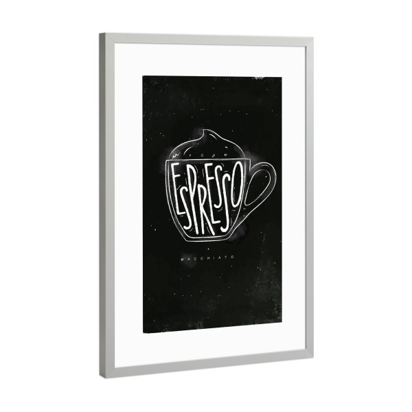 Poster mit Rahmen Silber "Macciato cup chalk" artboxONE - Essen & Trinken,Schwarzweiß