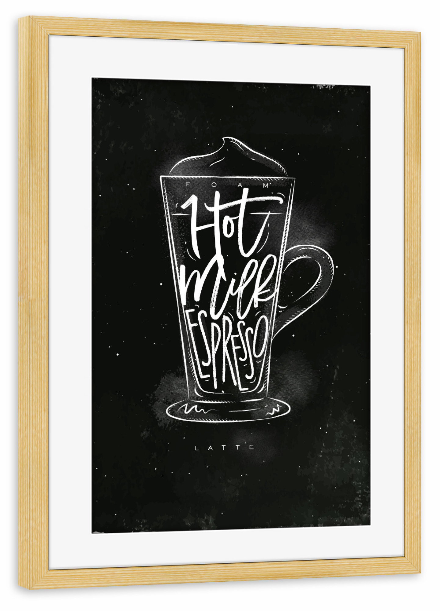 Poster mit Rahmen kiefer "Coffee latte cup chalk" artboxONE - Essen & Trinken,Schwarzweiß