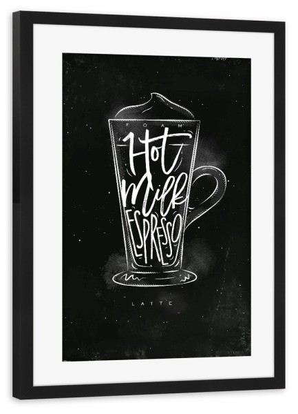 Poster mit Rahmen schwarz "Coffee latte cup chalk" artboxONE - Essen & Trinken,Schwarzweiß