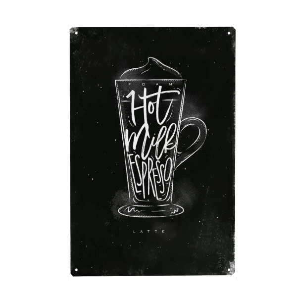 Metall Poster "Coffee latte cup chalk" artboxONE - Essen & Trinken,Schwarzweiß