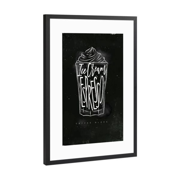Poster mit Rahmen Schwarz (Metallic) "Coffee glace cup chalk" artboxONE - Essen & Trinken,Schwarzweiß