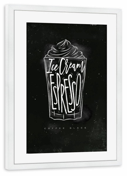 Poster mit Rahmen weiß "Coffee glace cup chalk" artboxONE - Essen & Trinken,Schwarzweiß