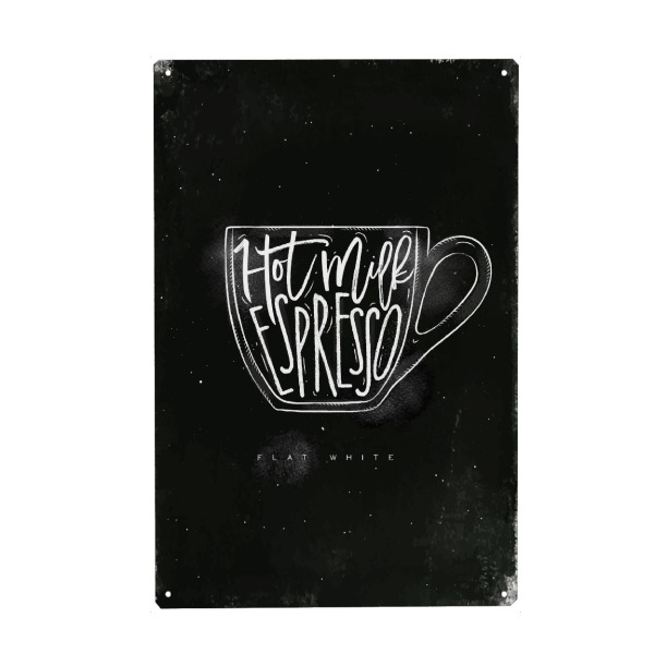 Metall Poster "Flat white cup chalk" artboxONE - Essen & Trinken,Schwarzweiß